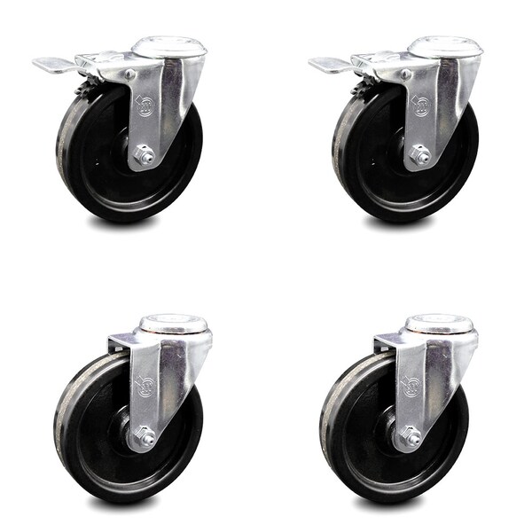 5 Inch Phenolic Wheel Swivel Bolt Hole Caster Set with 2 Total Lock Brake SCC
